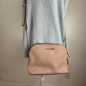 Michael Kors "Cindy" dome crossbody shoulder bag. Pale Pink saffiano leather